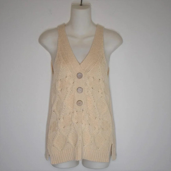 Sundance Sweater Tank Tunic Sz S Kenzie Cable Crochet Neutral Coastal Boho - Picture 1 of 13